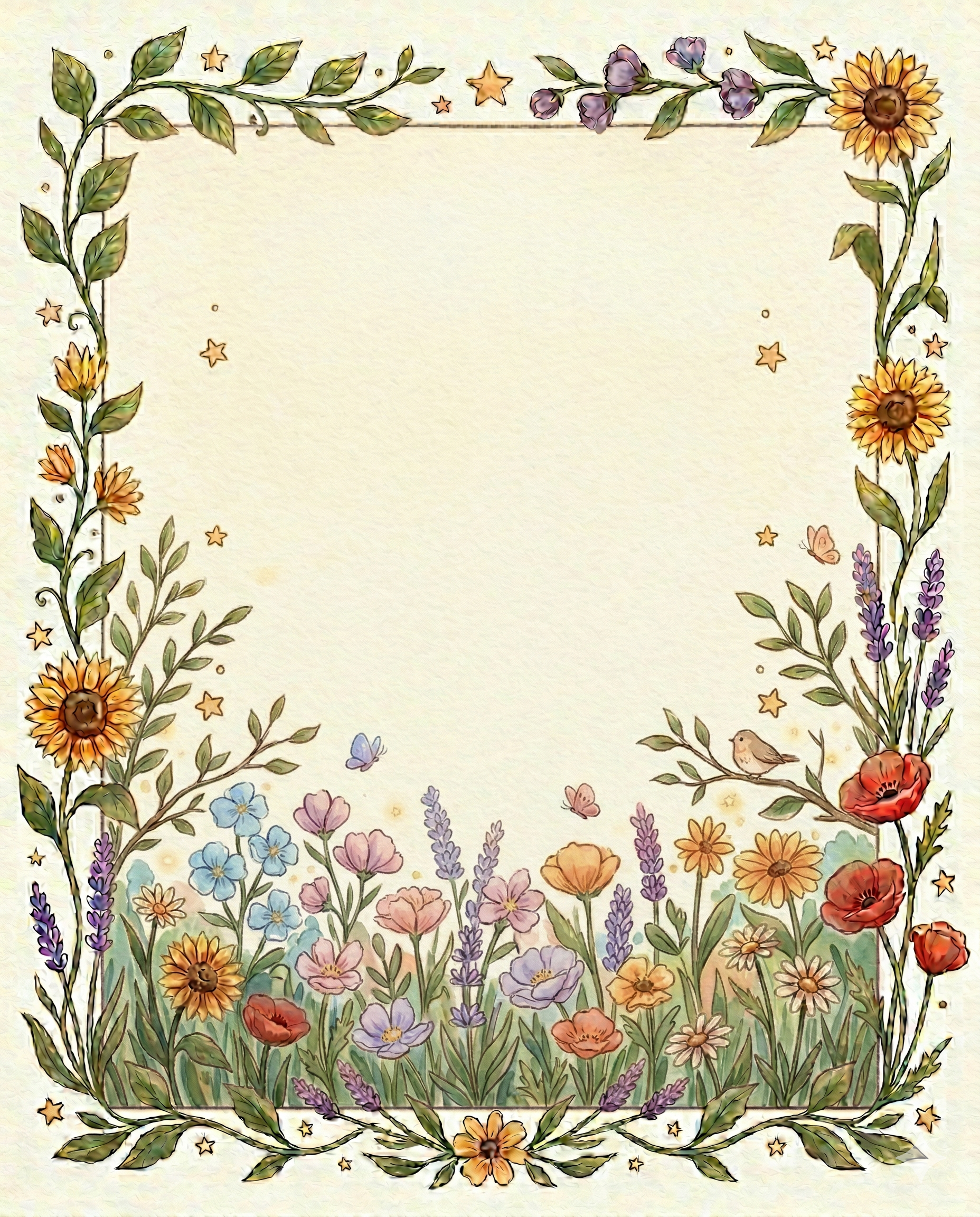 Moldura botânica em aquarela